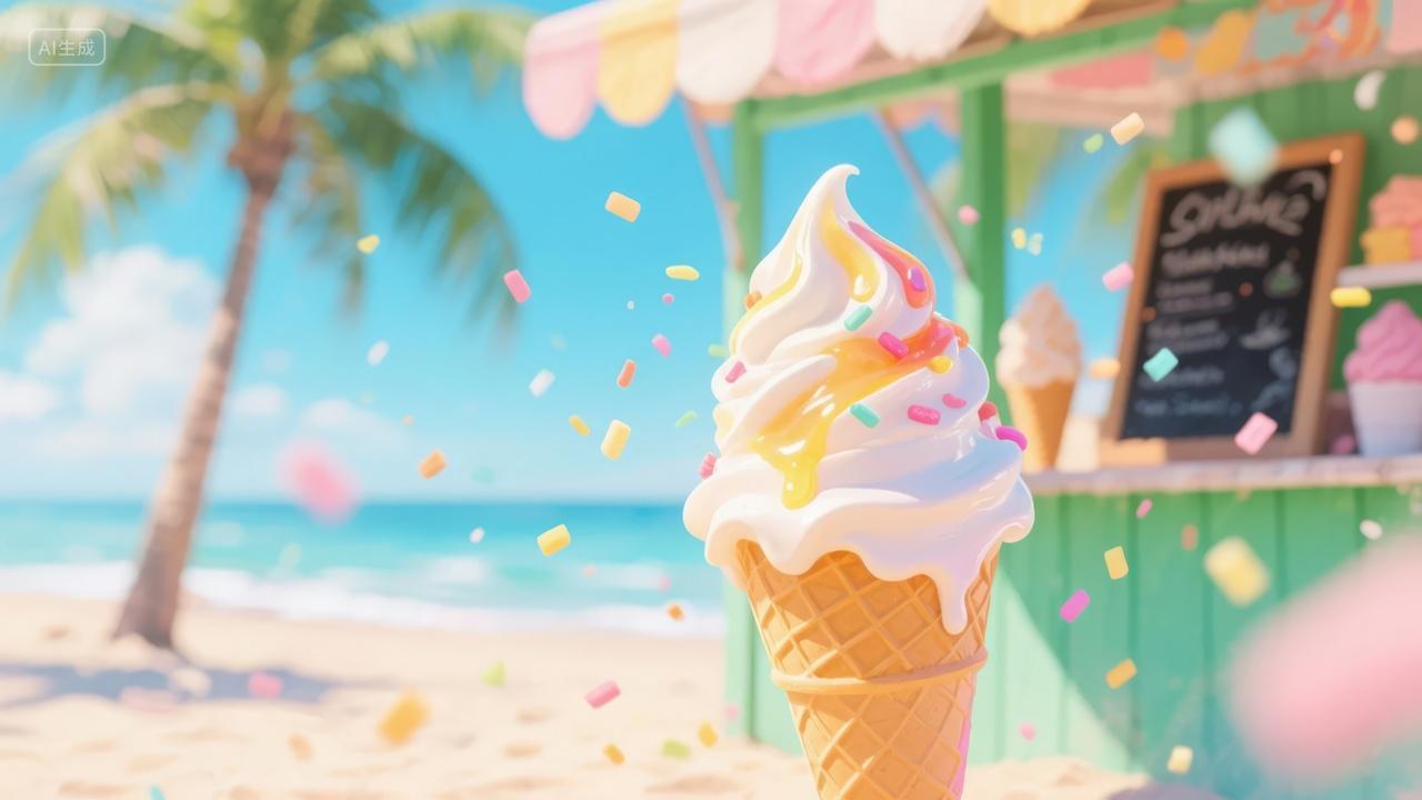 大暑节气冰淇淋冷饮夏日海滩美食广告背景