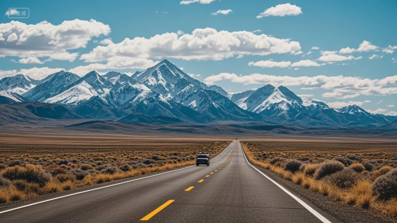 立秋节气公路自驾游雪山汽车广告背景图