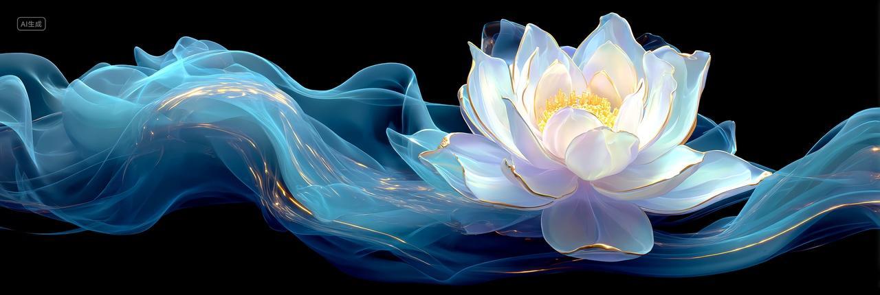 东方莲花的赛博美学半透明花瓣流光幻境