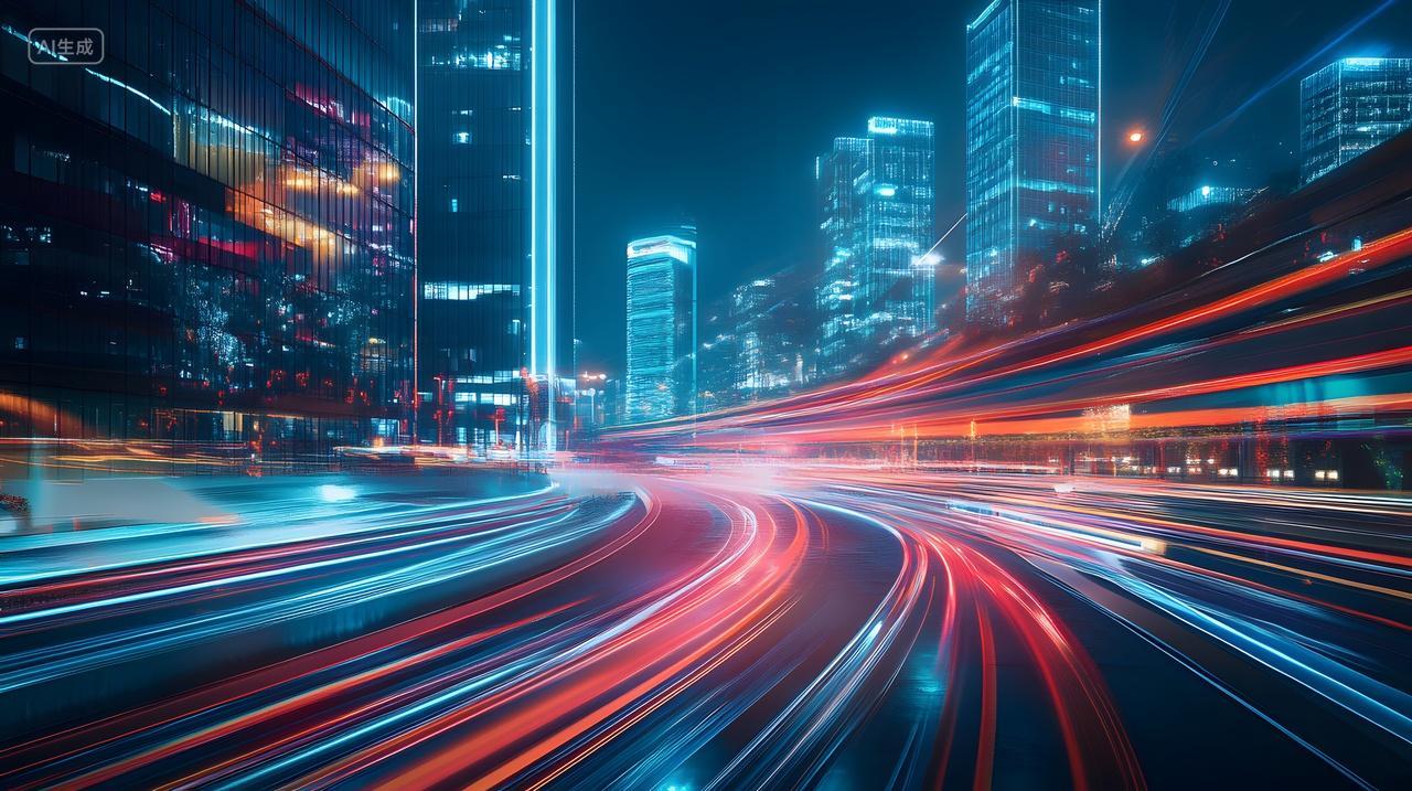 赛博城市的斑斓光轨夜景