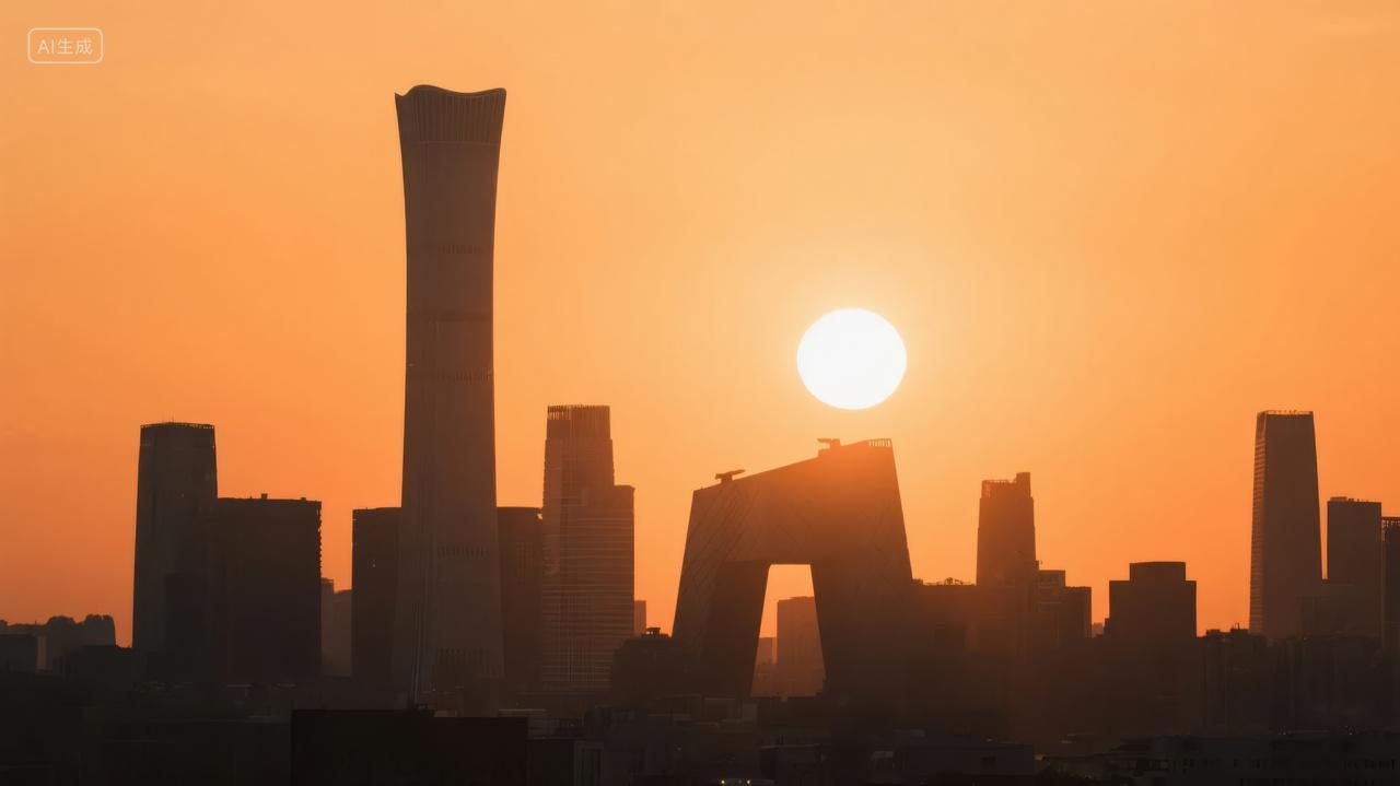 城市地标日出剪影商务经济发展背景