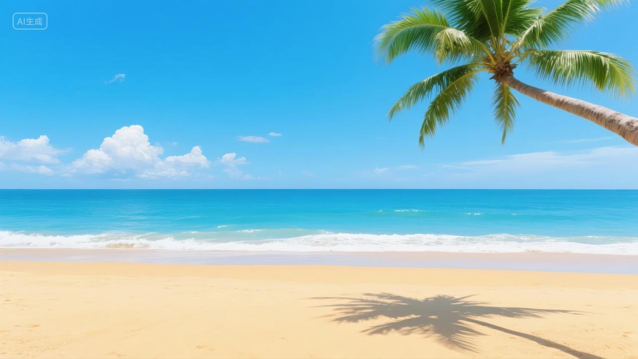 夏至节气海岛沙滩椰树蓝天白云度假旅游背景