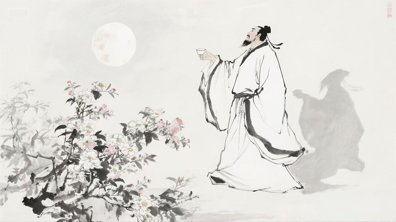 古风李白对月饮酒对影成三人