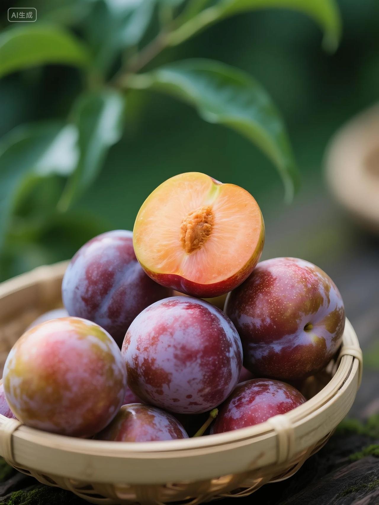 竹蓝三华李水果摄影图