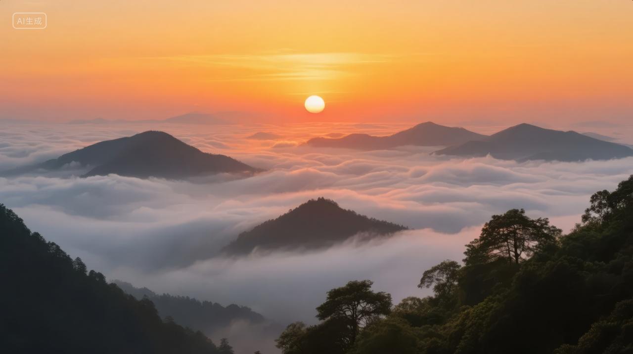 日出云海山峦壮丽自然风光励志企业图景