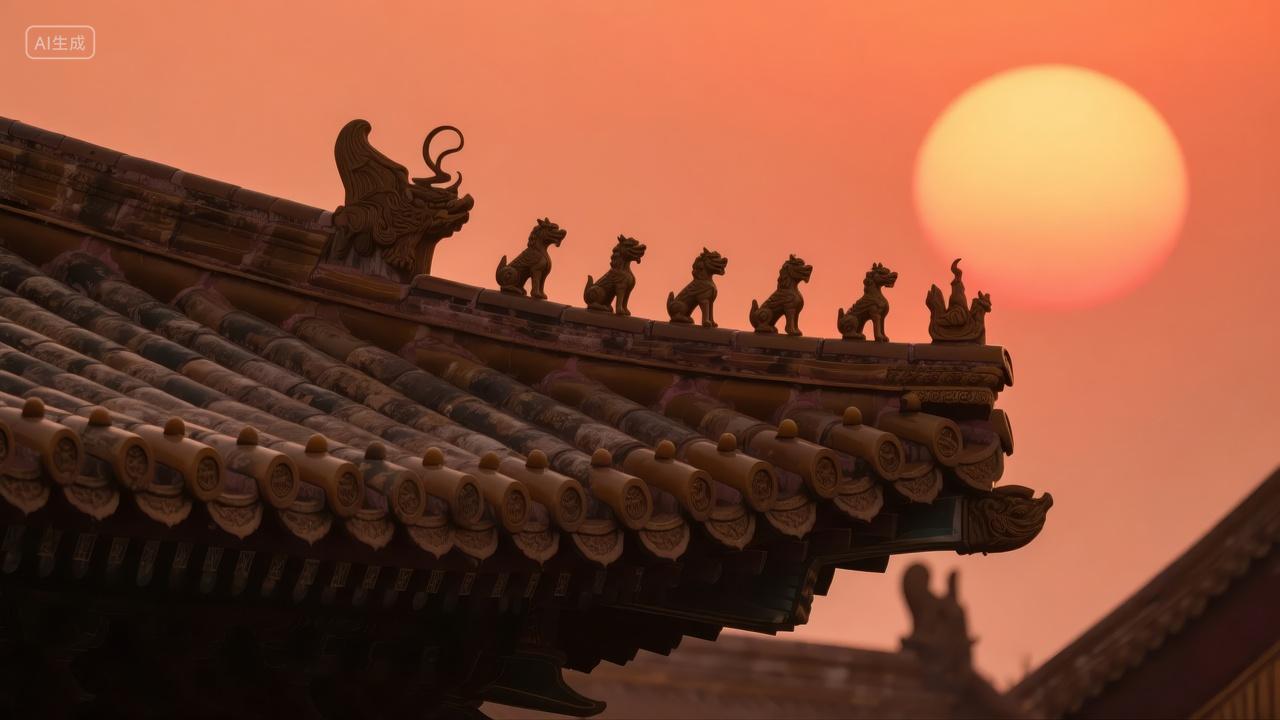 重阳节故宫建筑日落剪影中国风旅游背景