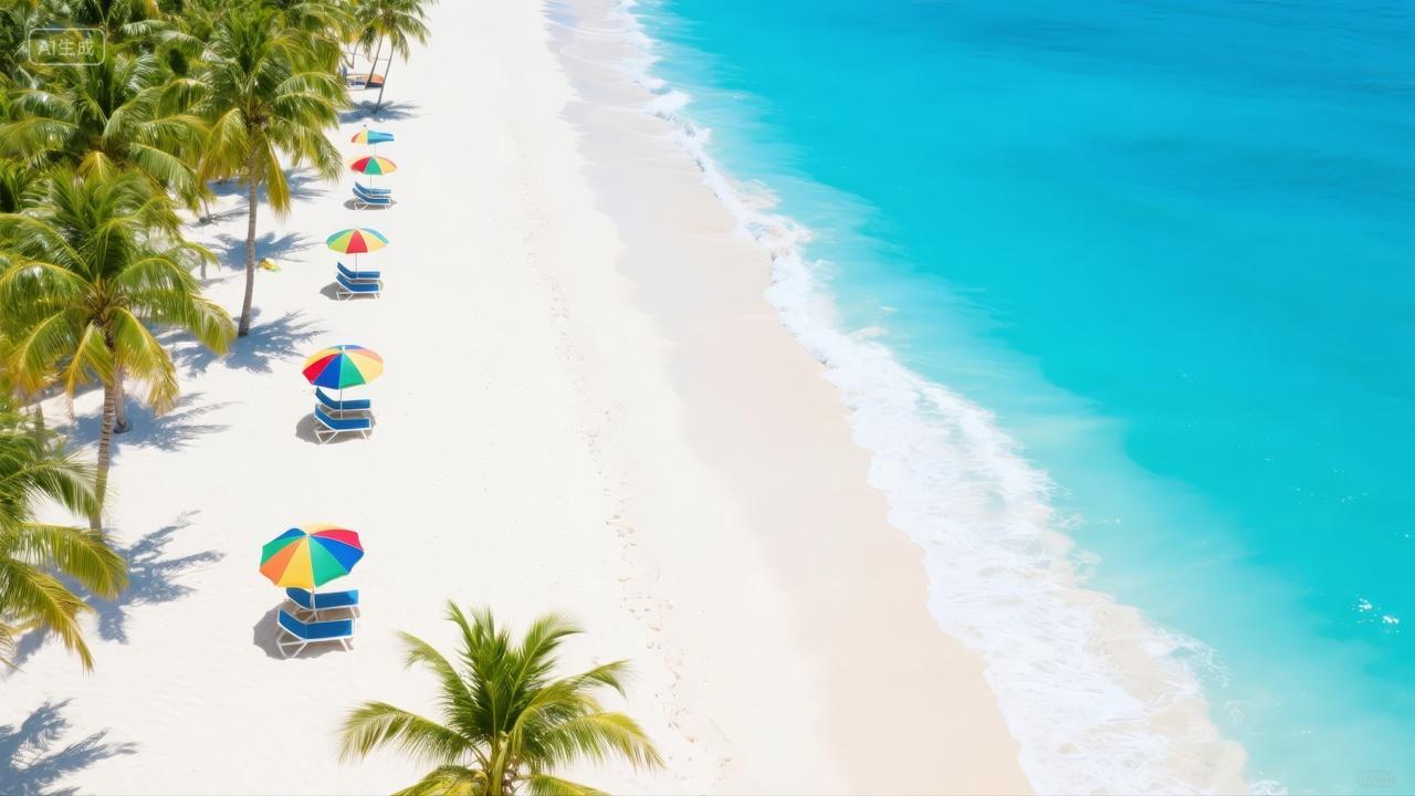 夏季热带海滩航拍度假天堂旅游休闲背景
