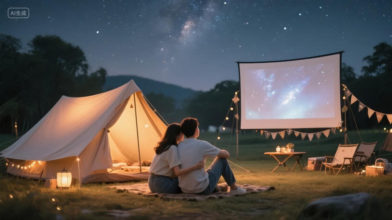 情侣户外露营星空电影浪漫约会休闲背景