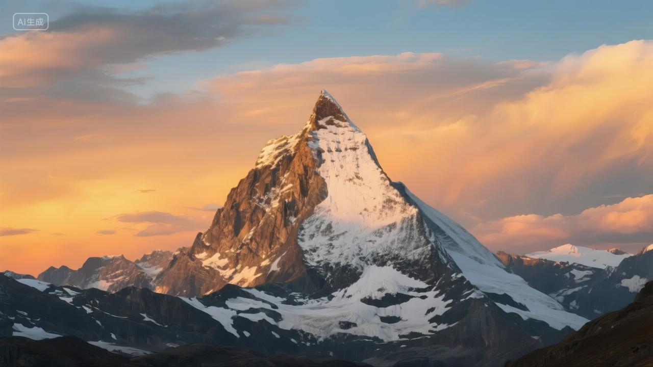 马特洪峰雪山日出登山探险旅游壮丽背景
