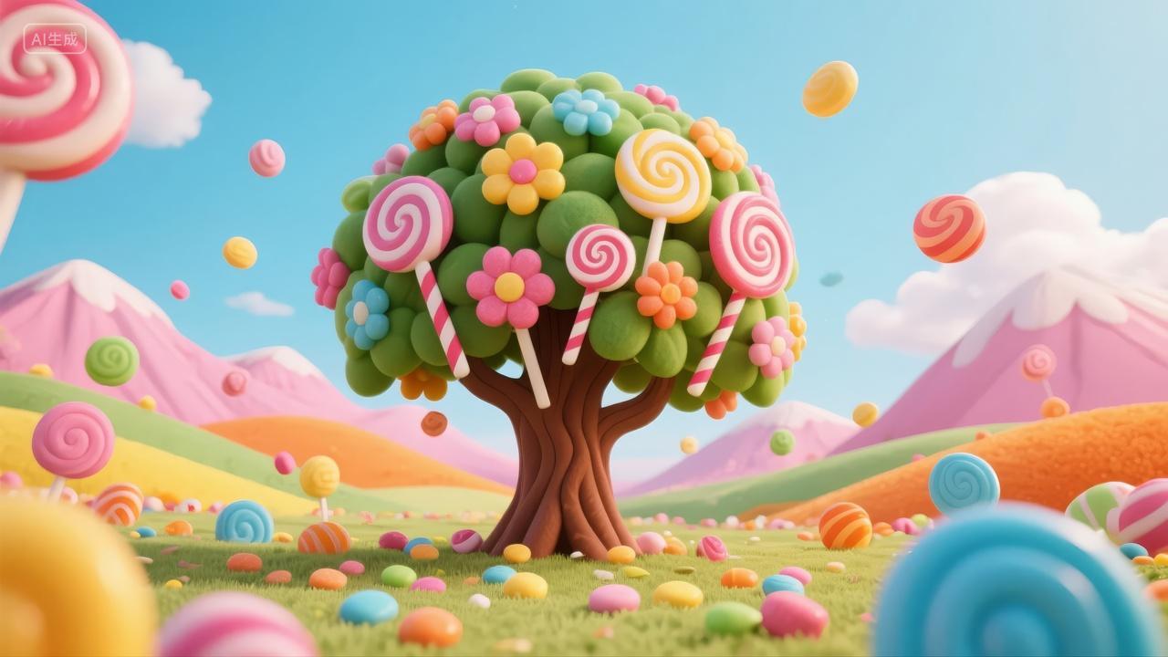 儿童节糖果乐园奇幻棒棒糖树童趣插画背景
