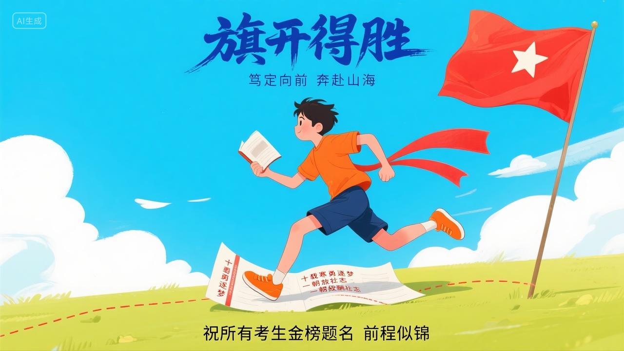 男孩持书奔跑励志插画
