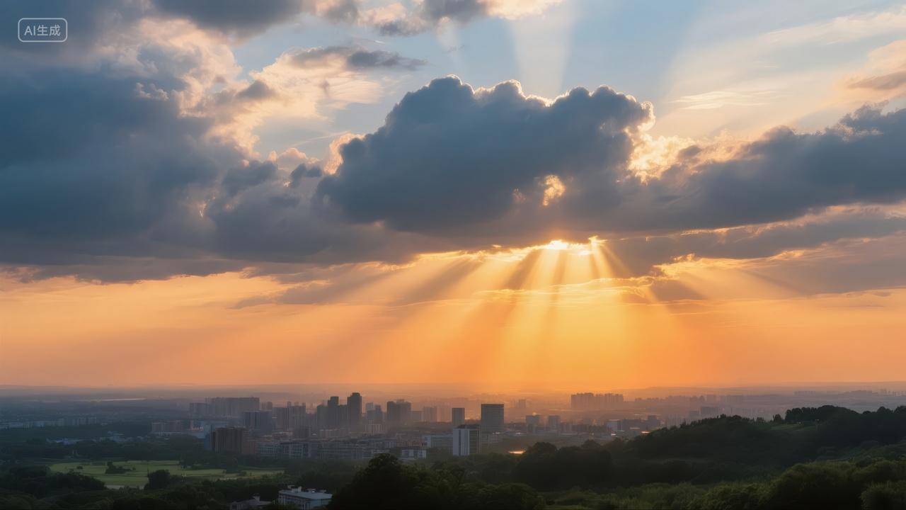 城市日落黄昏阳光耶稣光希望励志背景图