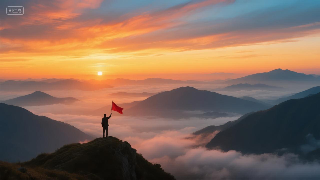登顶日出云海励志成功企业团队背景
