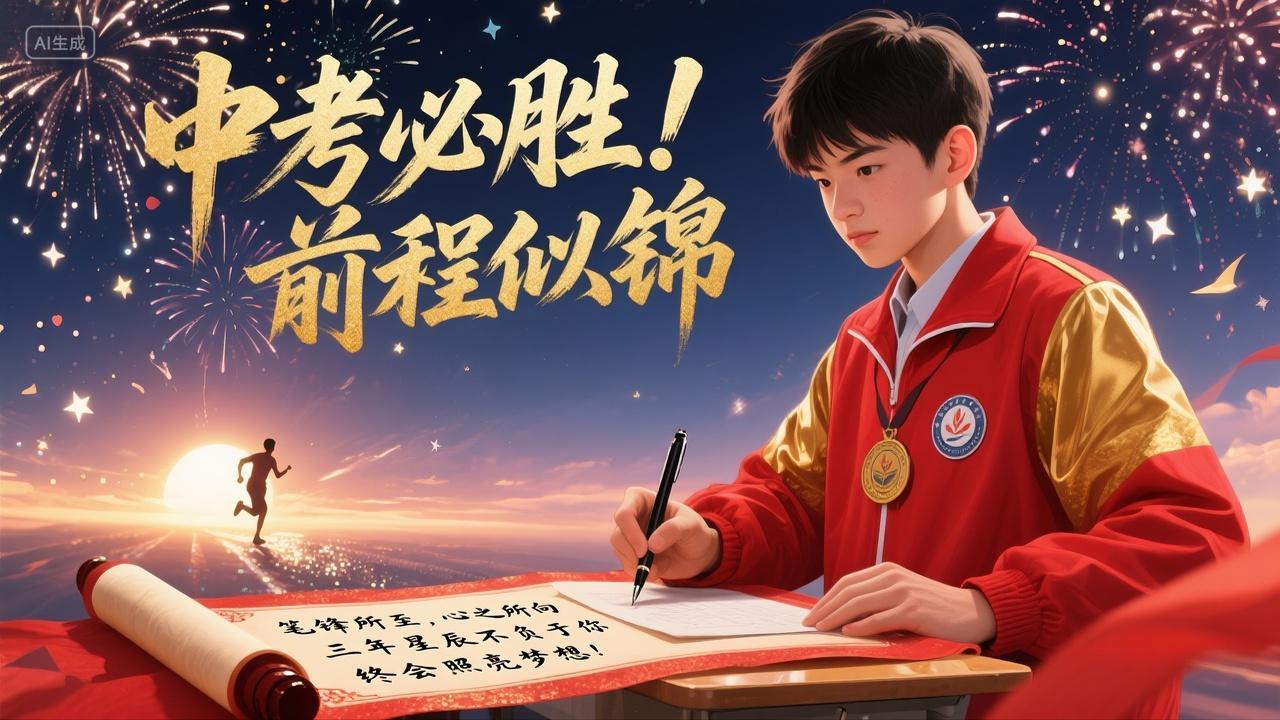 中考学生书写祝福话语画面