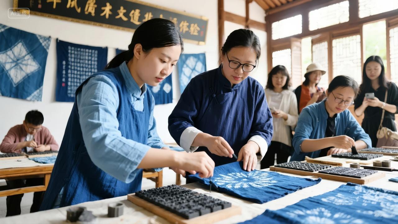 非遗传承蜡染手工艺匠人教学文化体验背景