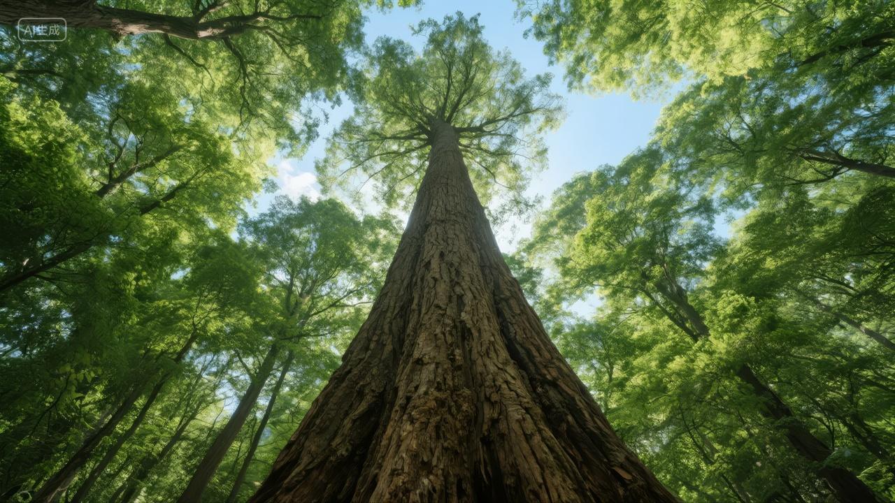 植树节森林仰视大树阳光生态环保背景图