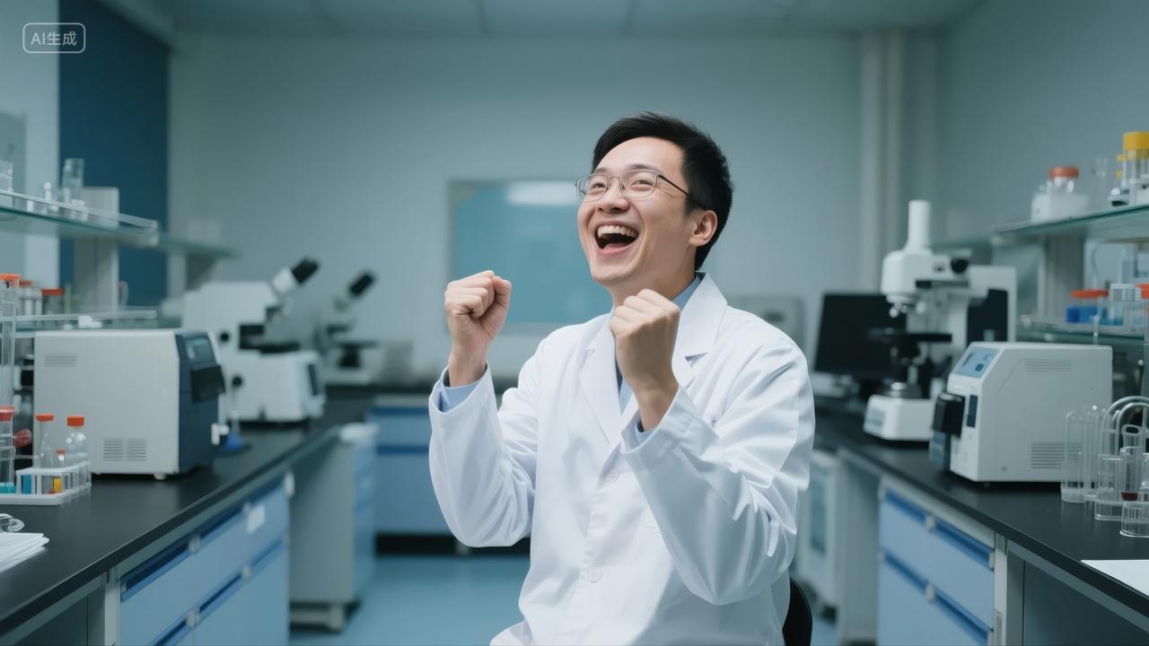 科技突破科学家实验室欢呼成功研发背景