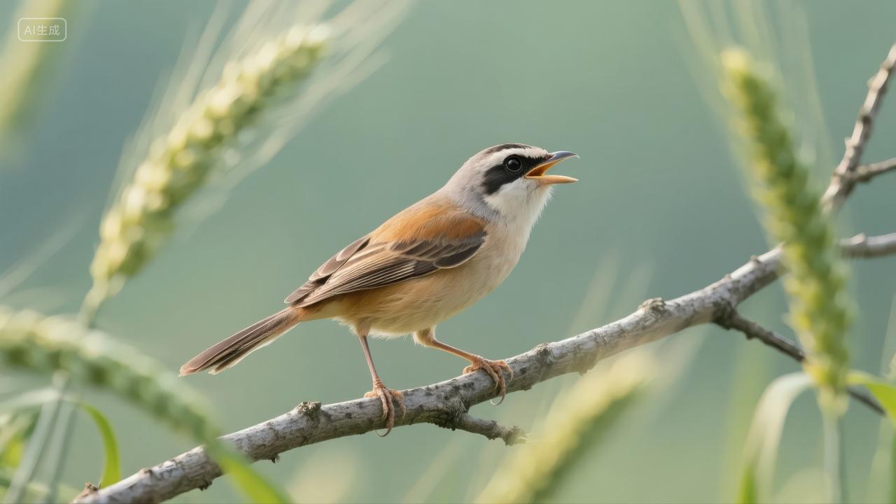 芒种节气小鸟麦穗枝头鸣唱田园自然生态背景