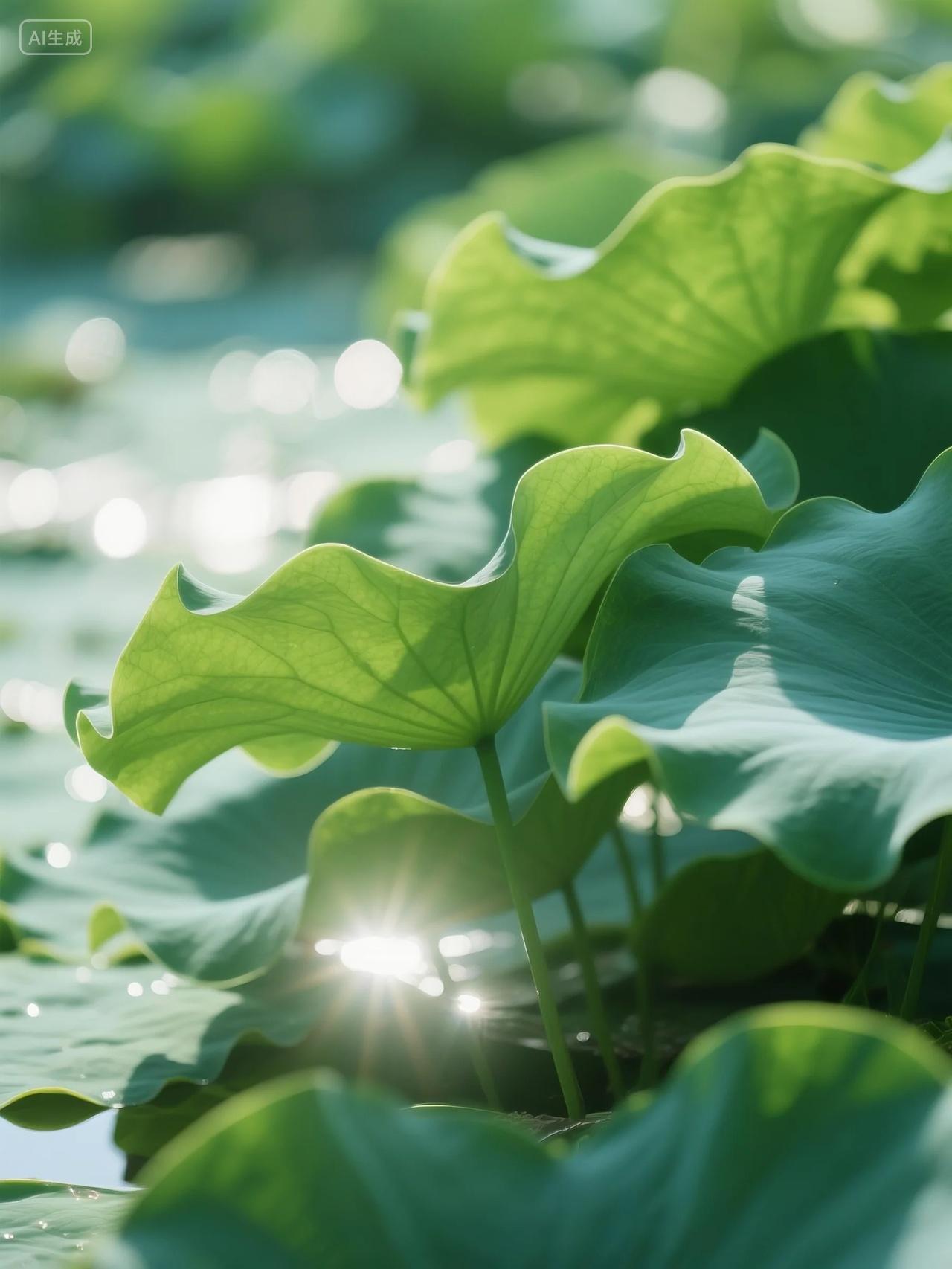 夏至荷塘晨光荷叶荷花高清摄影