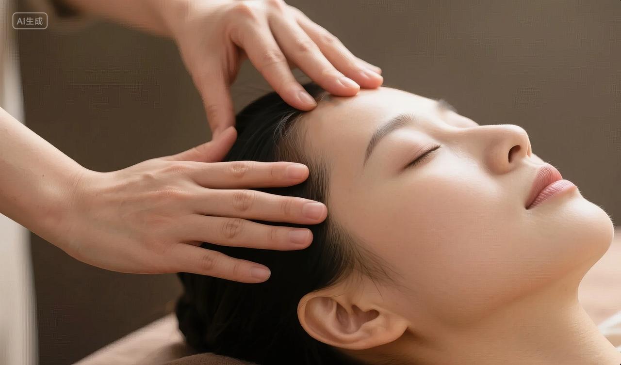 女性头部按摩SPA美容养生健康护理背景图