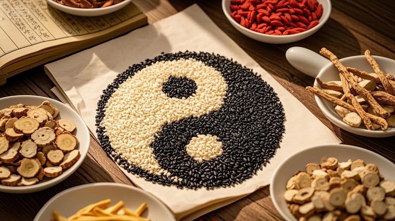 中医养生太极八卦草药传统文化健康背景图