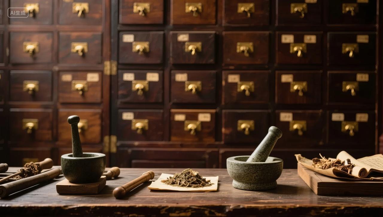 中药房药碾子药臼捣药工具传统医学背景