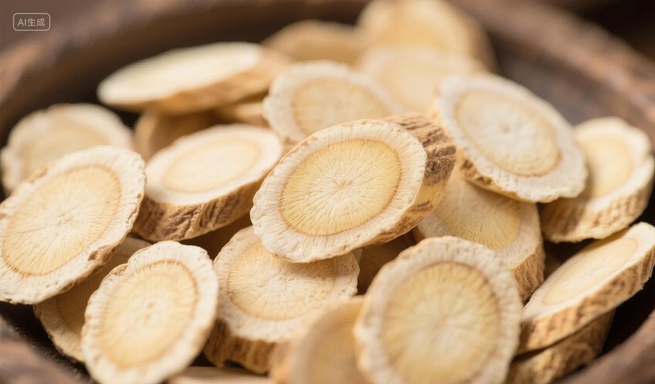 黄芪切片中药材特写纹理养生健康背景图