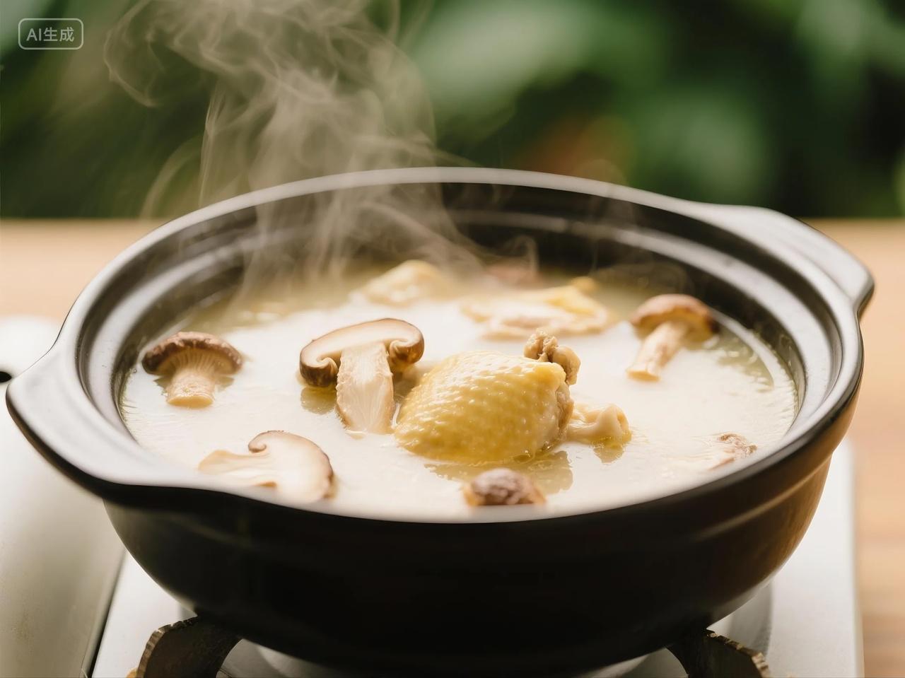 松茸炖鸡汤美食摄影