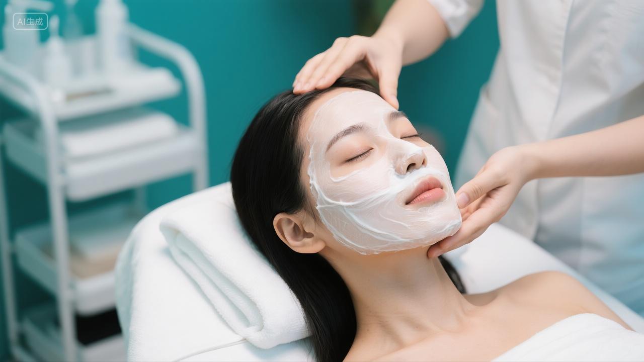 在美容院做脸部护肤的美女