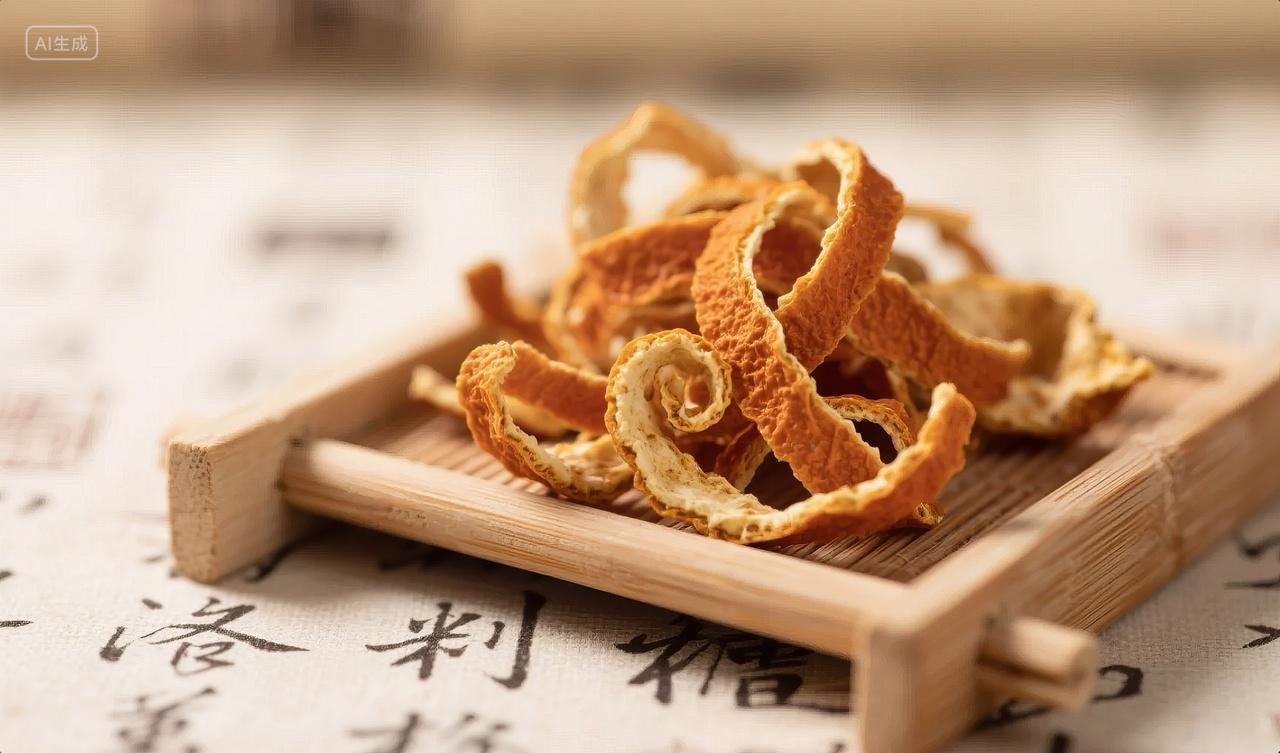 陈皮中药材食材书法养生健康背景图