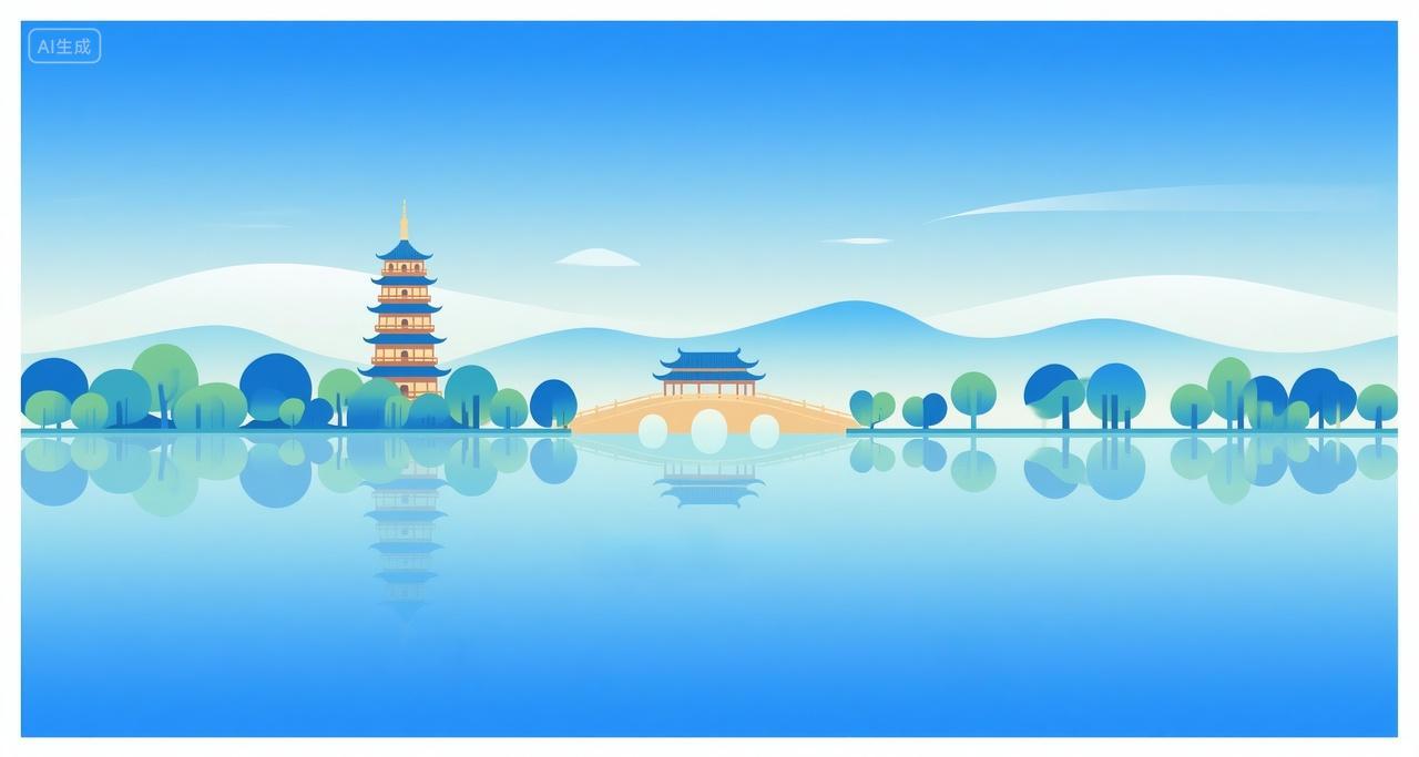 杭州西湖地标插画旅游宣传文化宣传