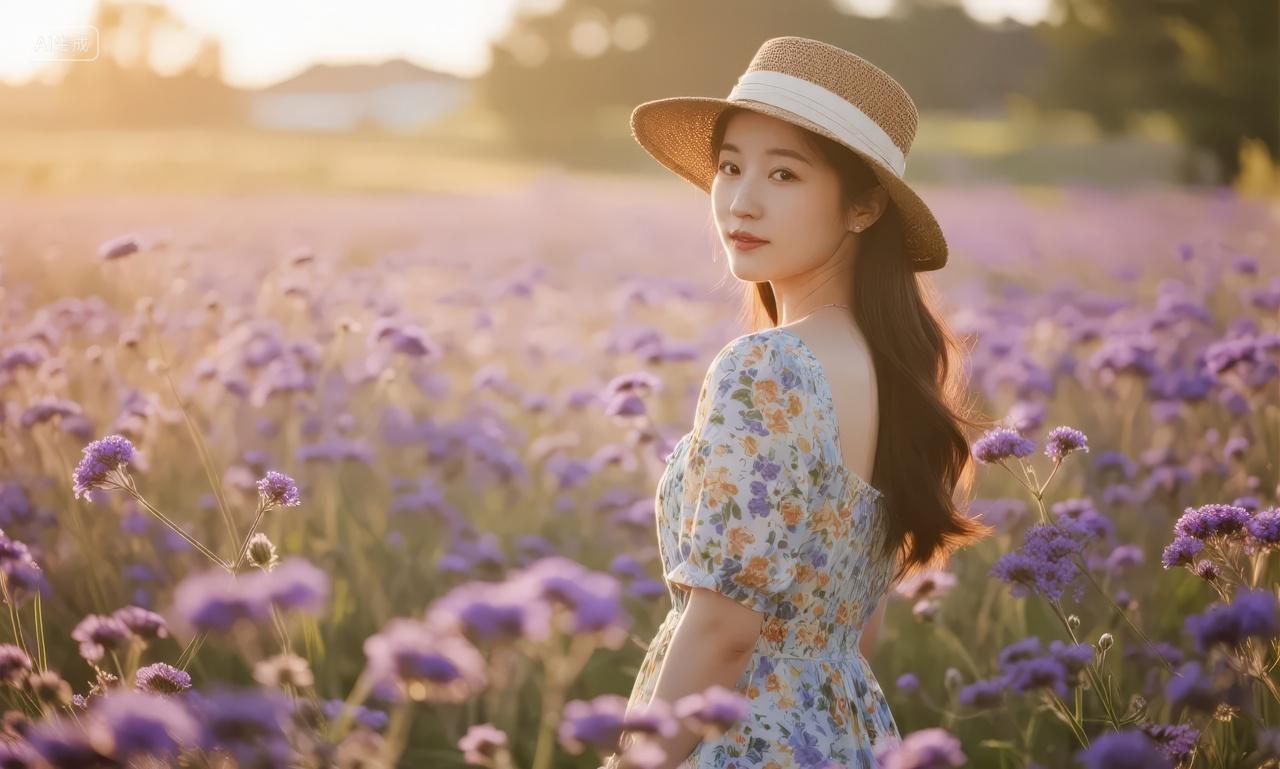 七夕节女孩薰衣草花海浪漫唯美旅游背景