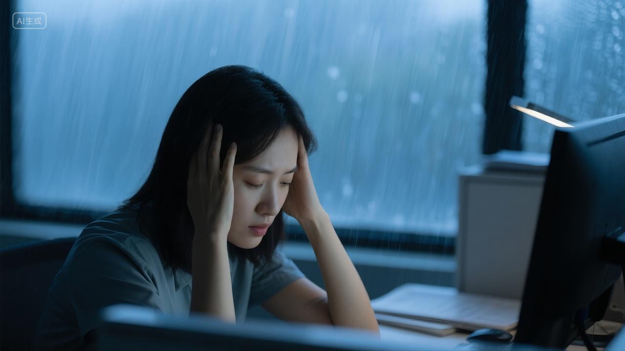 工作的白领正在揉太阳穴可以做海报用