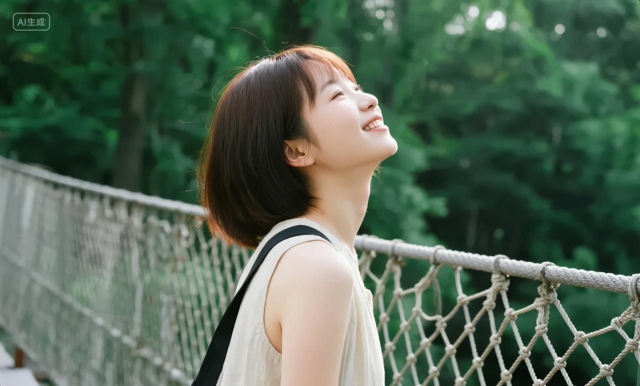 治愈系女孩吊桥仰望天空希望青春背景
