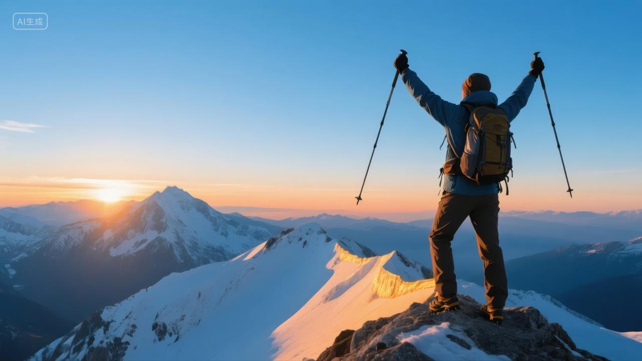 登山者登顶成功日出励志企业文化背景图
