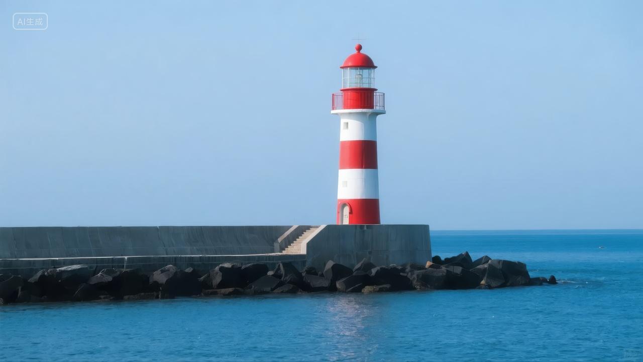海边灯塔指引方向安全守护旅游地标背景