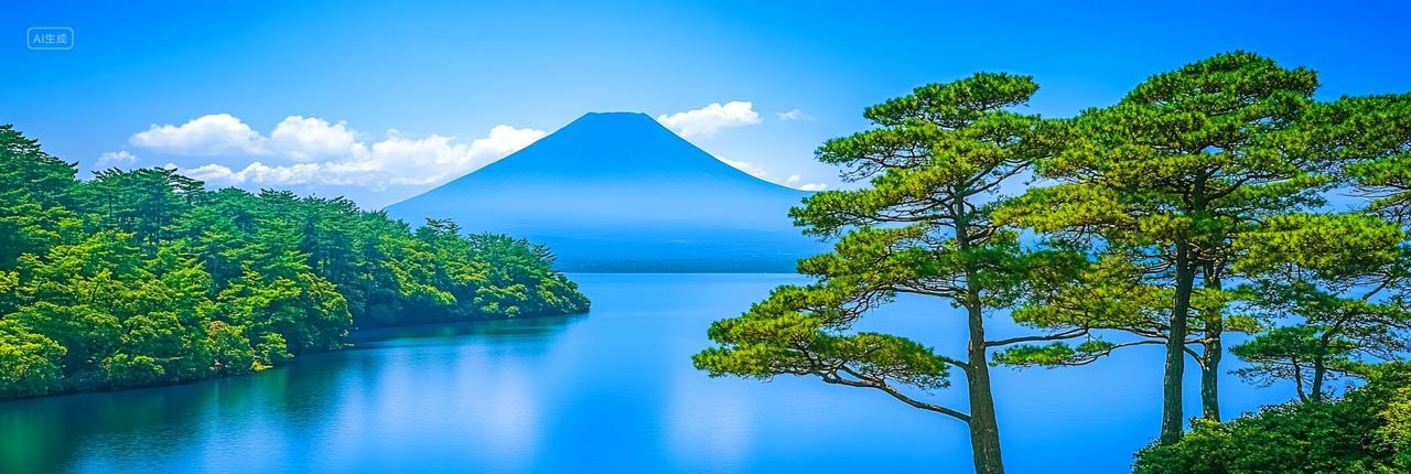 富士净界夏映雪顶蓝山与镜湖绿林的极致对称