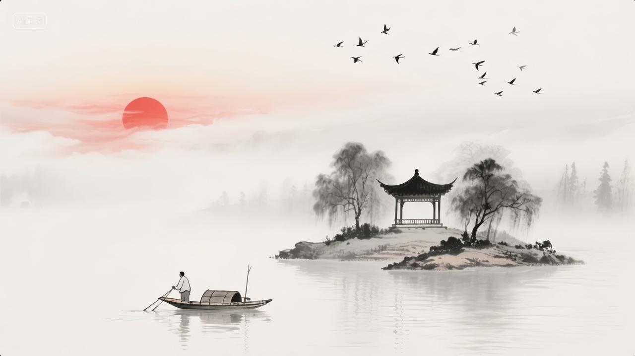 中秋节气水墨画禅意中国风文化艺术背景