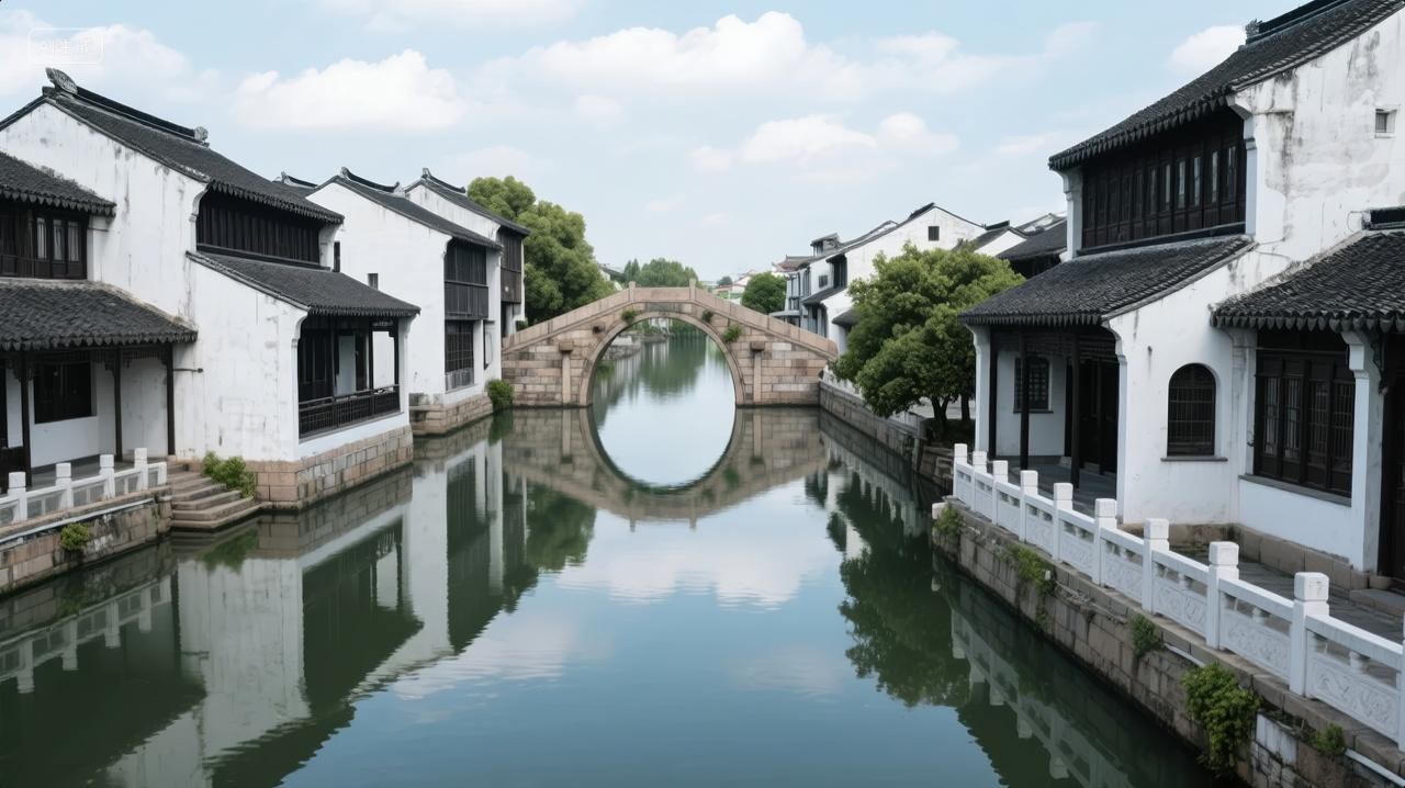 江南水乡古镇小桥流水人家旅游文化背景图