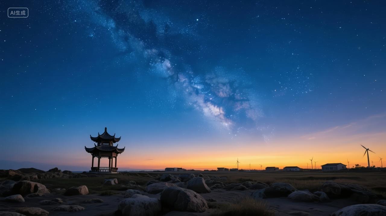 古风亭子星空银河夜晚浪漫唯美意境背景