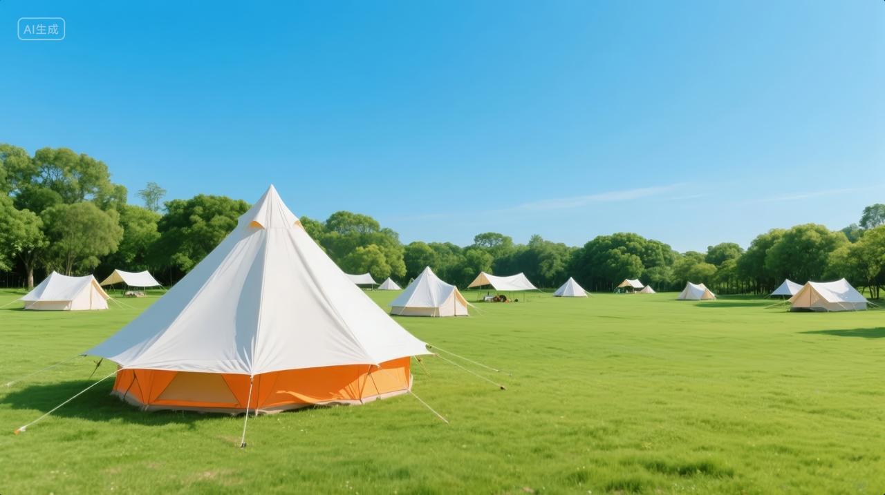 夏至节气户外露营帐篷草地休闲度假背景