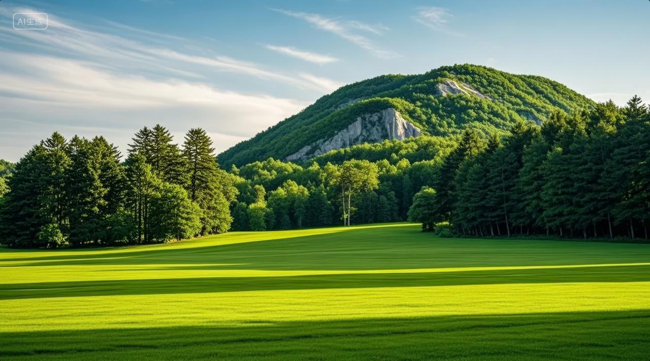 立夏节气绿色丘陵森林草地蓝天自然背景图