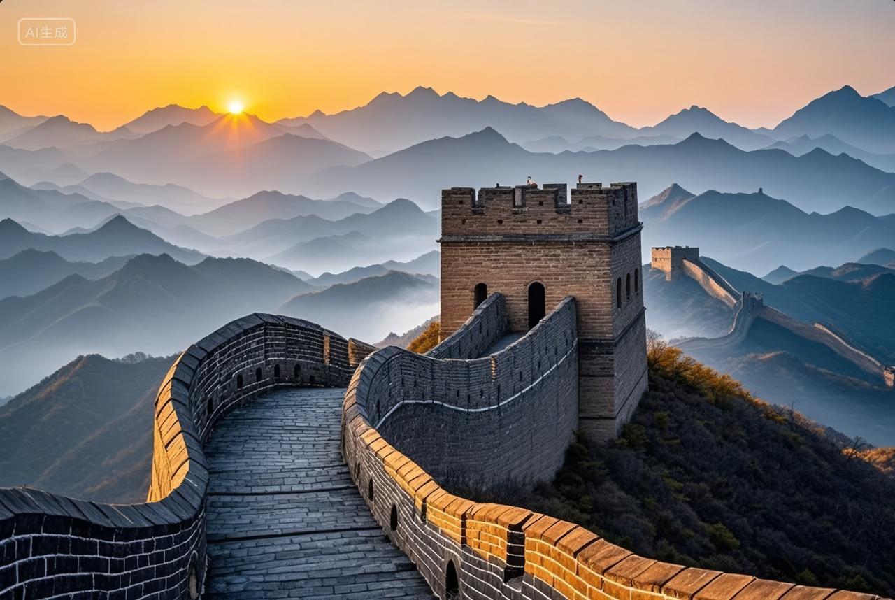 国庆节长城日出蜿蜒壮丽旅游文化PPT背景