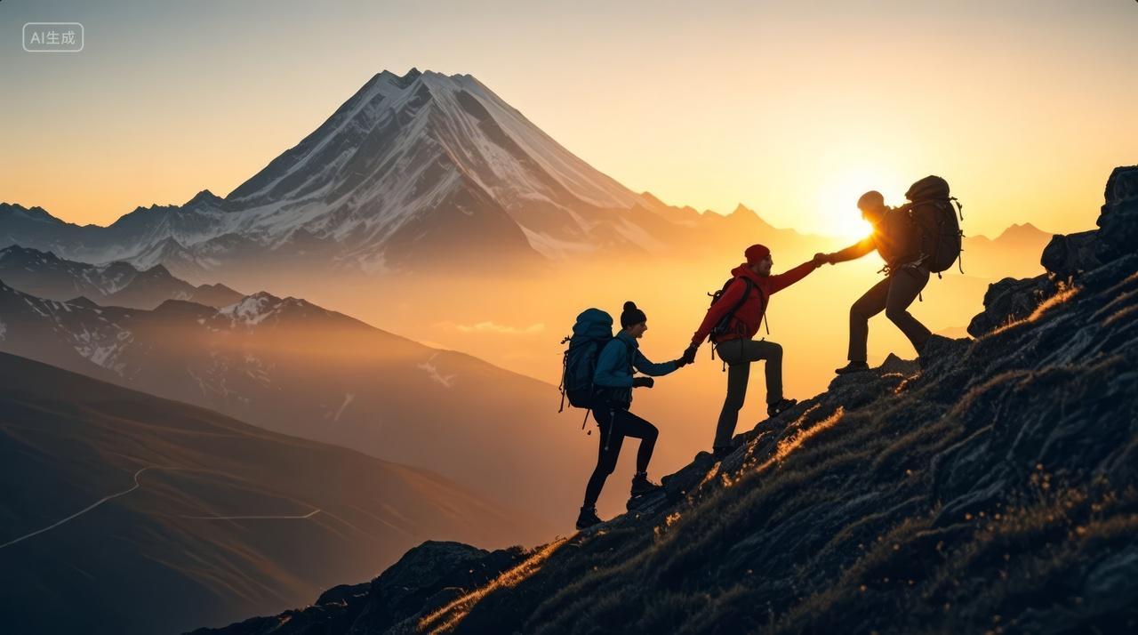 青年节登山团队合作日出励志企业文化背景