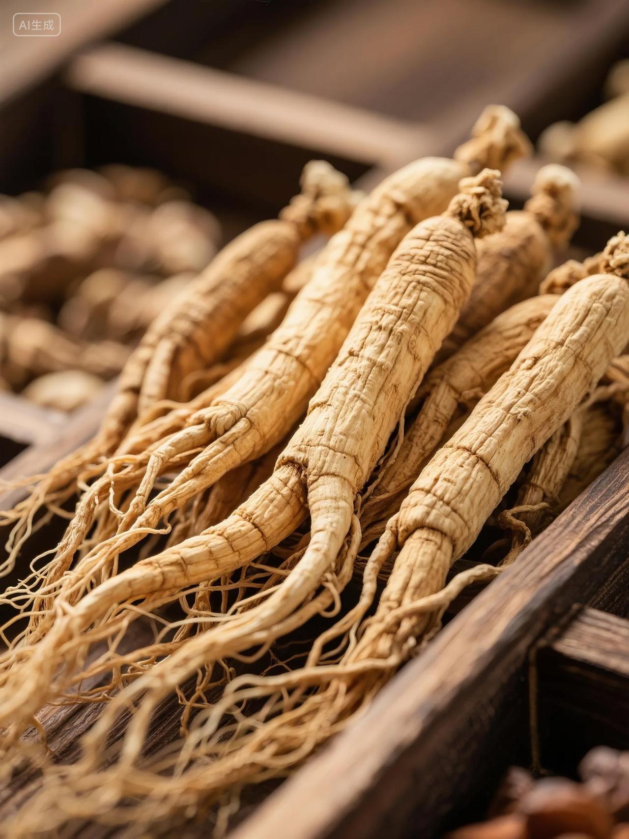 中药铺人参药材特写图片