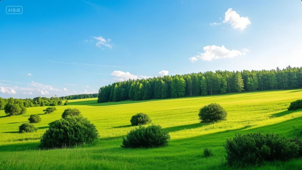 春分节气绿色田野蓝天白云农业生态背景
