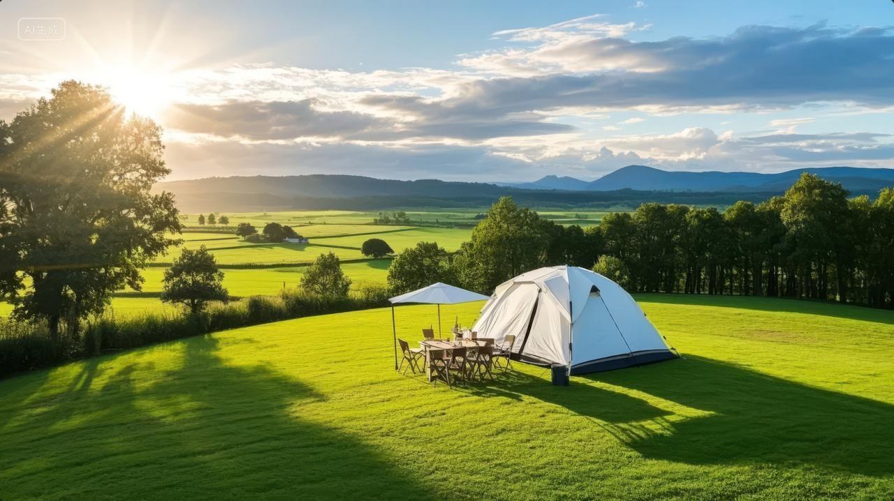 夏季户外露营帐篷草地星空休闲度假背景