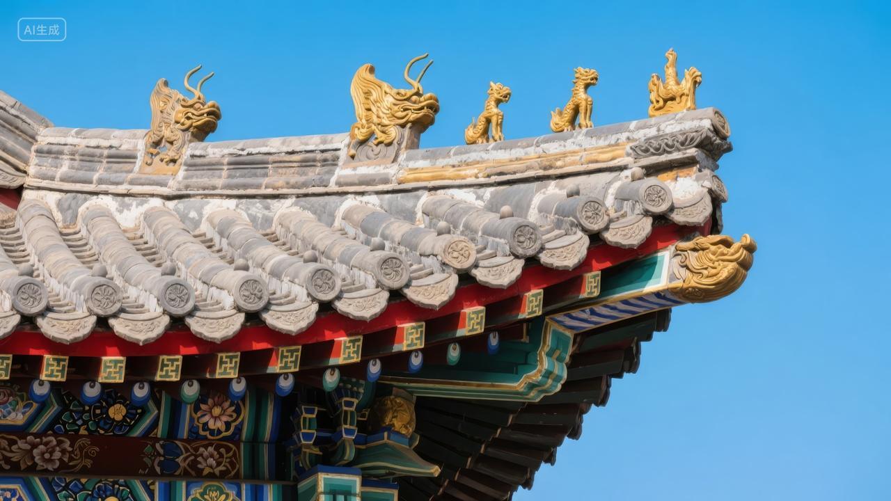 北京故宫角楼屋檐蓝天中式古建筑背景图