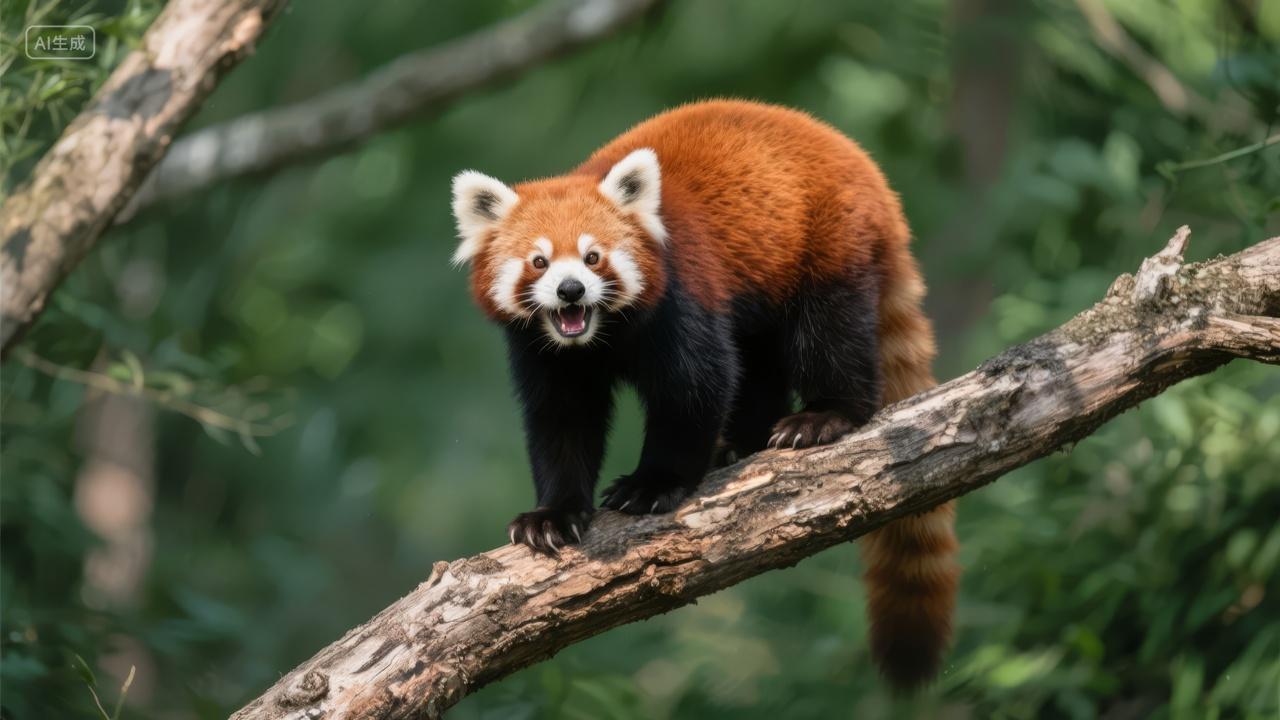 小熊猫红熊猫树枝可爱濒危动物自然背景
