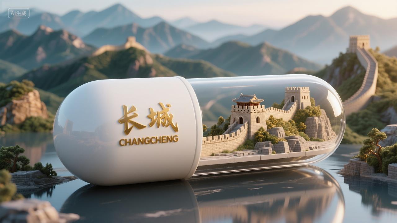 胶囊形状的创意微缩场景万里长城缩影